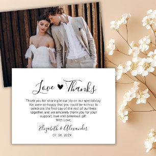 Elegance Chic Heart Script Wedding Photo Thank You Card