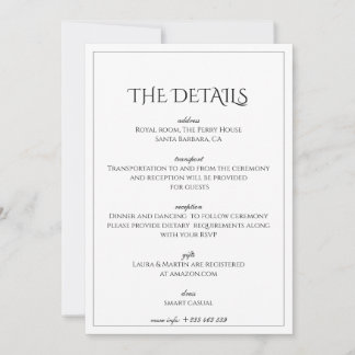 Elegance Classic text based The Details Invitation