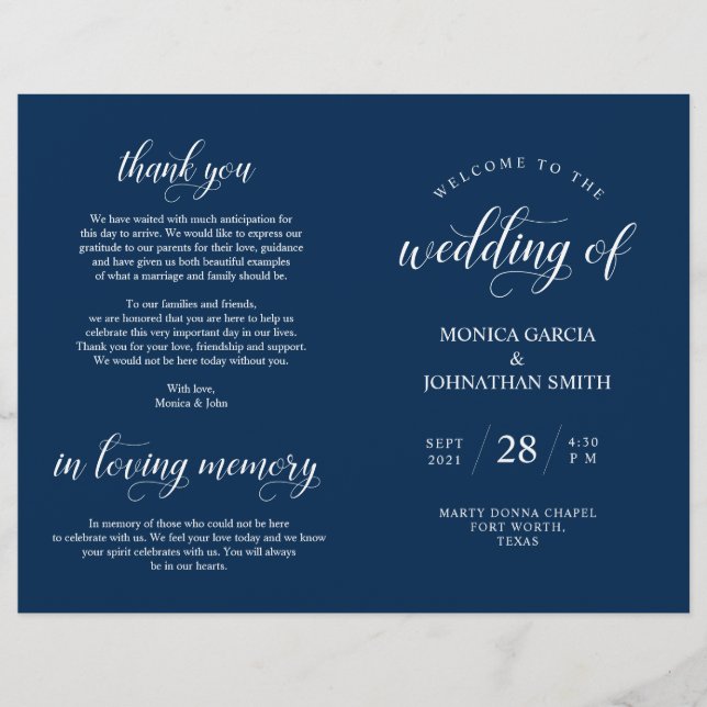 Elegance Classy Wedding Ceremony foldable program (Front)