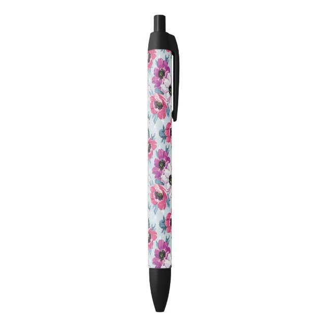 Elegance colour flowers pattern on blue black ink pen (Bottom (Vertical))