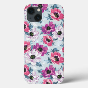 Elegance colour flowers pattern on blue iPhone 13 case