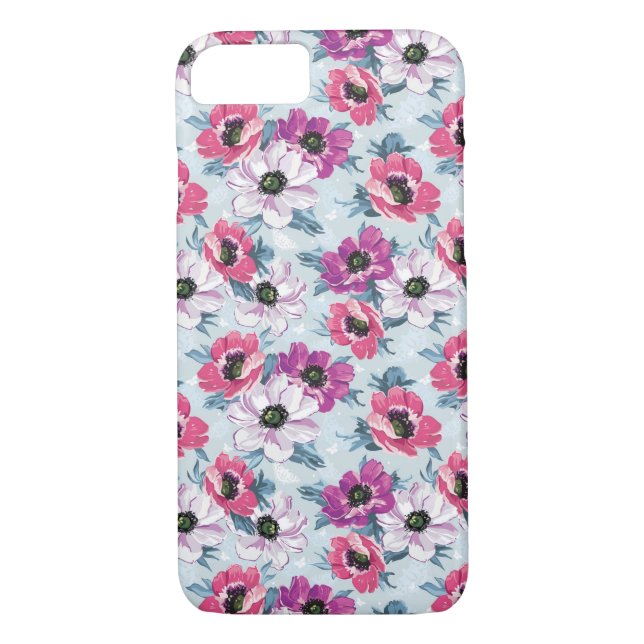 Elegance colour flowers pattern on blue Case-Mate iPhone case (Back)