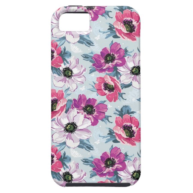 Elegance colour flowers pattern on blue Case-Mate iPhone case (Back)
