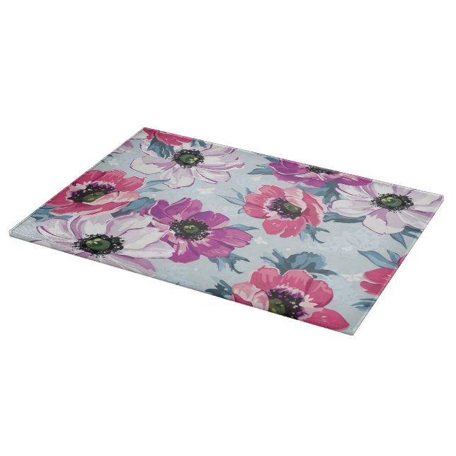 Elegance colour flowers pattern on blue cutting board (Corner)