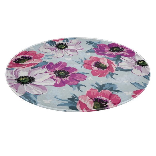 Elegance colour flowers pattern on blue cutting board (Corner)