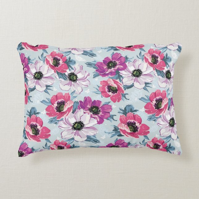 Elegance colour flowers pattern on blue decorative cushion (Front)