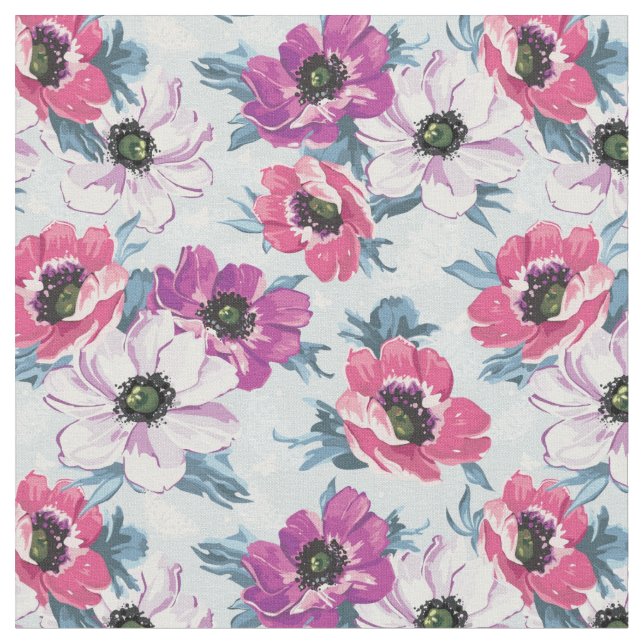 Elegance colour flowers pattern on blue fabric (Close Up)