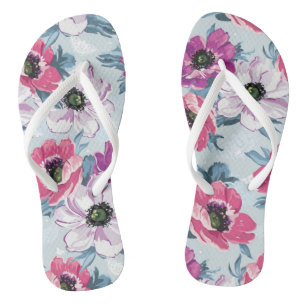 Elegance colour flowers pattern on blue flip flops