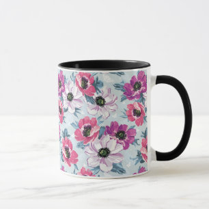 Elegance colour flowers pattern on blue mug