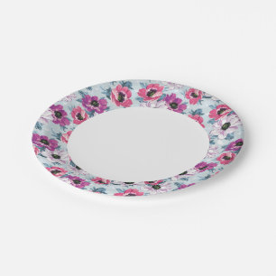 Elegance colour flowers pattern on blue paper plate