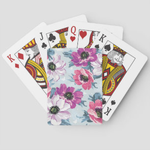 Elegance colour flowers pattern on blue playing cards