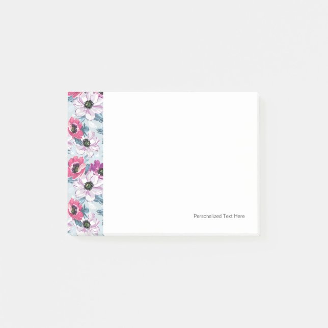 Elegance colour flowers pattern on blue post-it notes (Front)