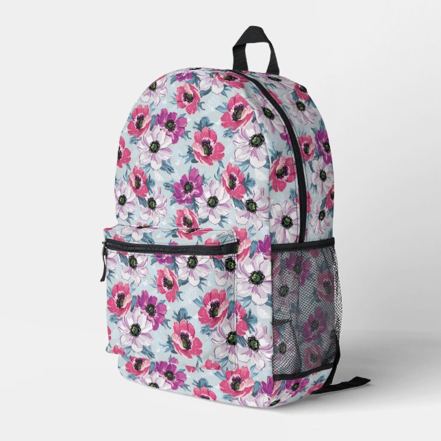 Elegance colour flowers pattern on blue printed backpack (Back Corner Right)