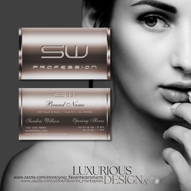 Elegance Dark Rose Gold and Faux 3D Initials Noble Business Card (Creator Uploaded)