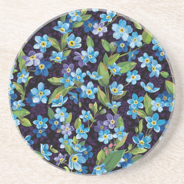 Elegance Forget-Me-Not Floral Pattern Coaster (Front)