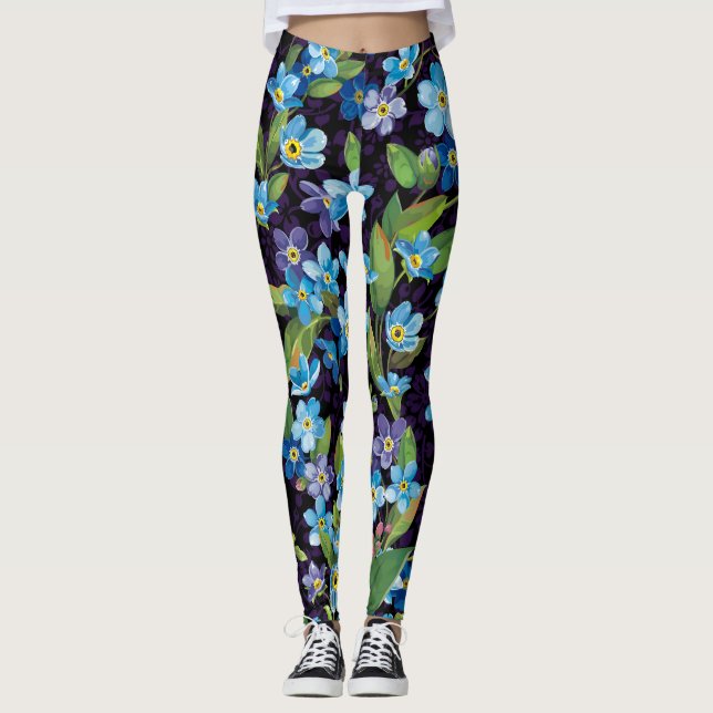 Elegance Forget-Me-Not Floral Pattern Leggings (Front)