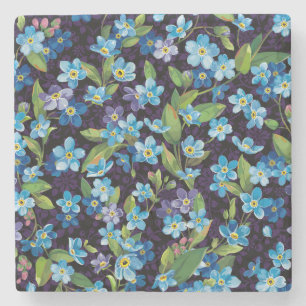Elegance Forget-Me-Not Floral Pattern Stone Coaster