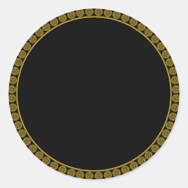 Elegance, gold and black elegant pattern, classic round sticker (Front)