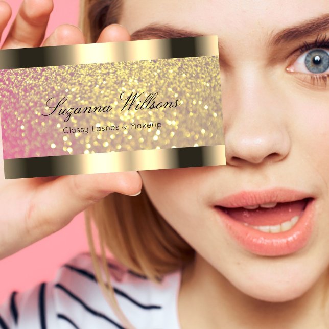 Elegance Golden Glitter Pink Lilac and Gold Border Business Card (Creator Uploaded)