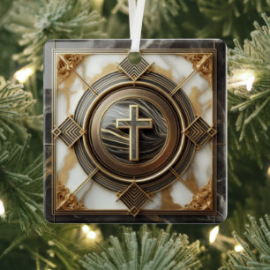 Elegance in Absolution Cross on Marble With Gilded Metal Tree Decoration