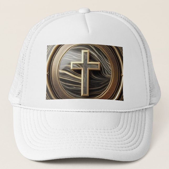 Elegance in Absolution Cross on Marble With Gilded Trucker Hat (Front)