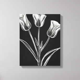 Elegance in Black and White: Three Tulips Canvas Print
