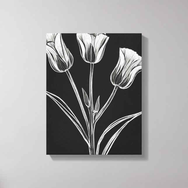 Elegance in Black and White: Three Tulips Canvas Print (Front)