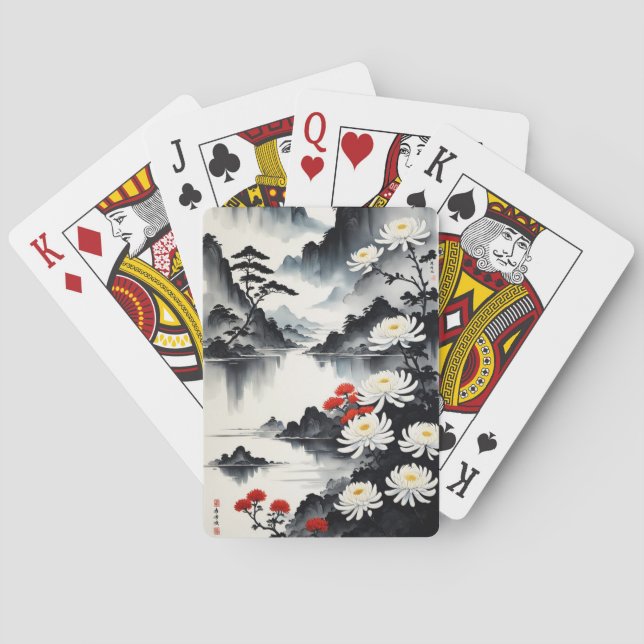 Elegance in Bloom: Floral and Landscape Harmony Playing Cards (Back)