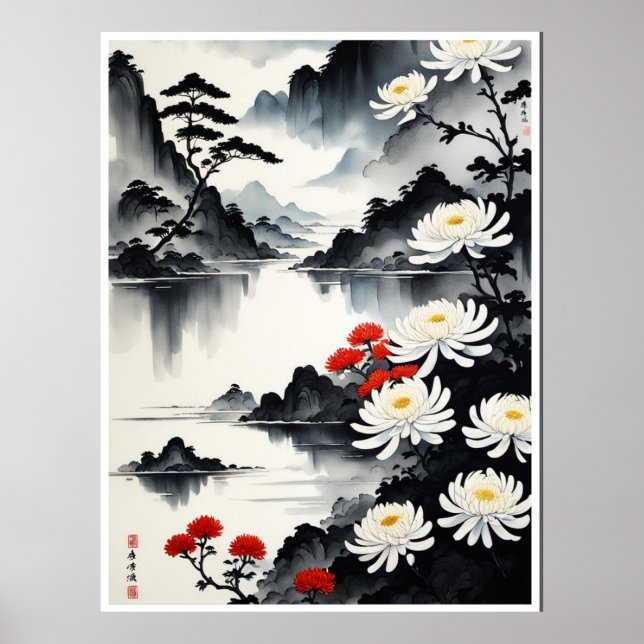  Elegance in Bloom: Floral and Landscape Harmony Poster (Front)