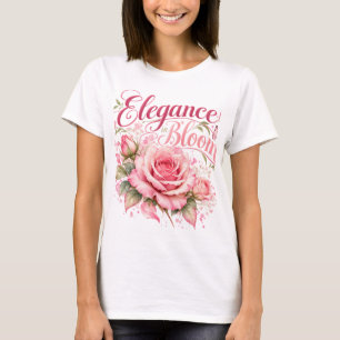 Elegance in Bloom Pink Rose Floral Women's T-Shirt