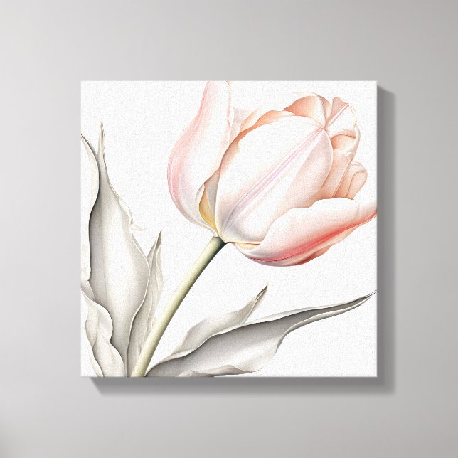 Elegance in Bloom: Pink Tulip with Leaves Canvas Print (Front)