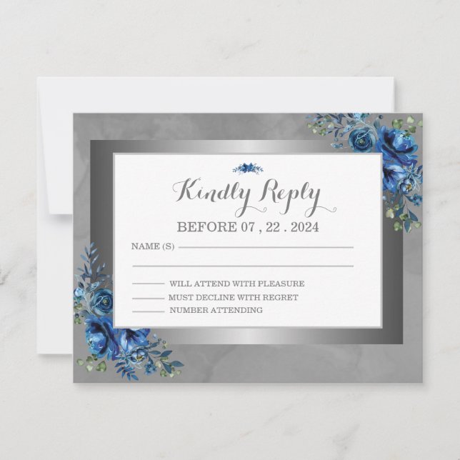 Elegance in Bloom: RSVP with Silver Response Card (Front)