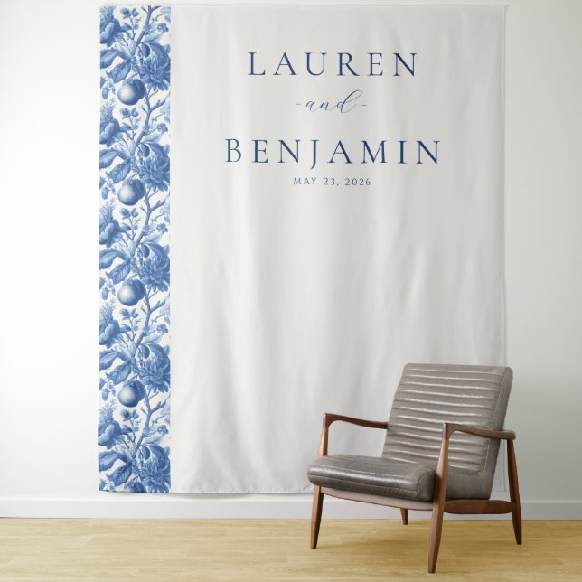 Elegance in Blue Floral Wedding Invitation Tapestry (In Situ)