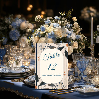 Elegance in Blue & Gold Modern Table Number Card