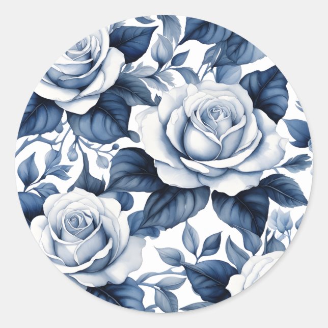 Elegance in Blue Rose Classic Round Sticker (Front)