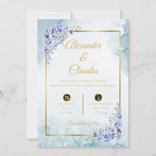 Elegance in Blue: Wedding Invitation with Marble a