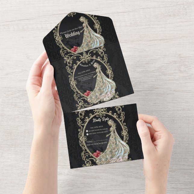 Elegance in gold and black. all in one invitation (Tearaway)