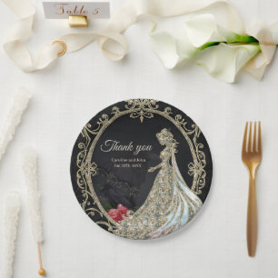 Elegance in gold and black.  paper plate