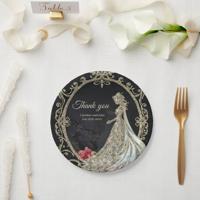 Elegance in gold and black.  paper plate (Wedding)