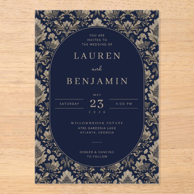 Elegance in Gold and Navy Wedding Invitation (Front)