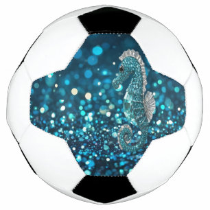 Elegance in Motion: Aqua Seahorse On Aqua Bokeh Football