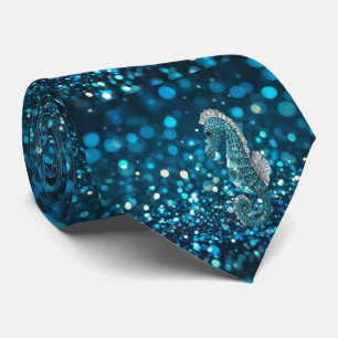 Elegance in Motion: Aqua Seahorse On Aqua Bokeh Tie