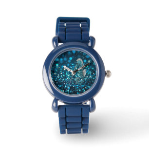 Elegance in Motion: Aqua Seahorse On Aqua Bokeh Watch