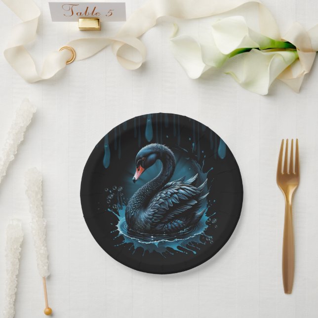 Elegance in motion, the black swan,  paper plate (Wedding)
