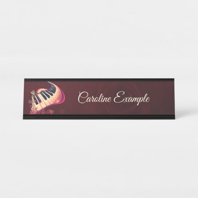 Elegance in motion, the curved piano.  desk name plate (Front)