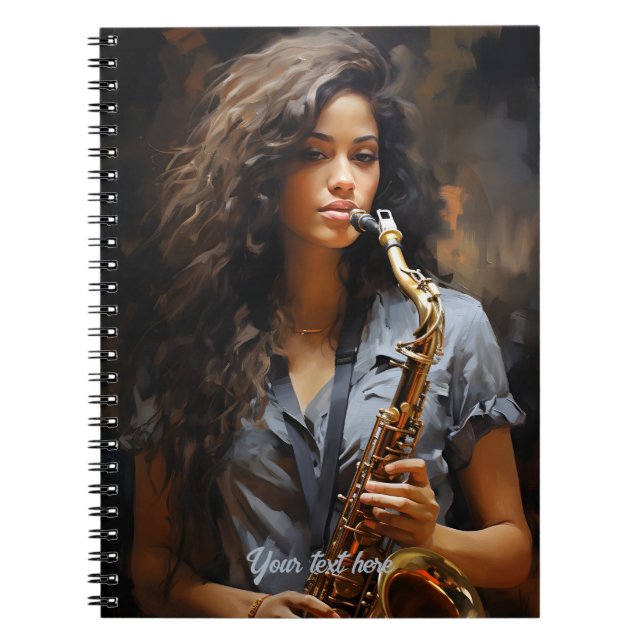 Elegance in Oil: Dynamic Saxophonist Notebook (Front)