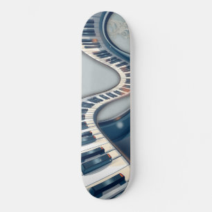 Elegance in piano keys and blossoms.  skateboard