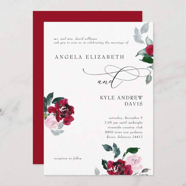 Elegance in Red Bride Parents Wedding Invitation (Front/Back)