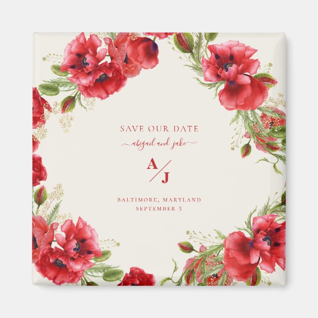 Elegance in Red Cream Wedding Save our Date Magnet (Front)