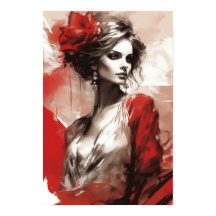 Elegance in Red: Fashion Woman Portrait Modern Art